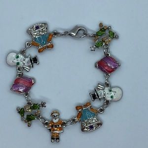 Christmas theme enamel charms silvertone bracelet #christmastheme